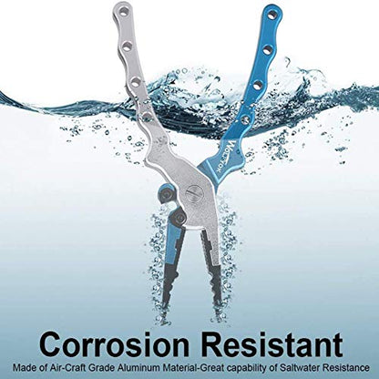 Aluminum Fishing Pliers, Wolfyok Stainless Steel Hook Removers Pliers, Saltwater Split Ring Tool & Braid Line Cutters with Sheath and Lanyard