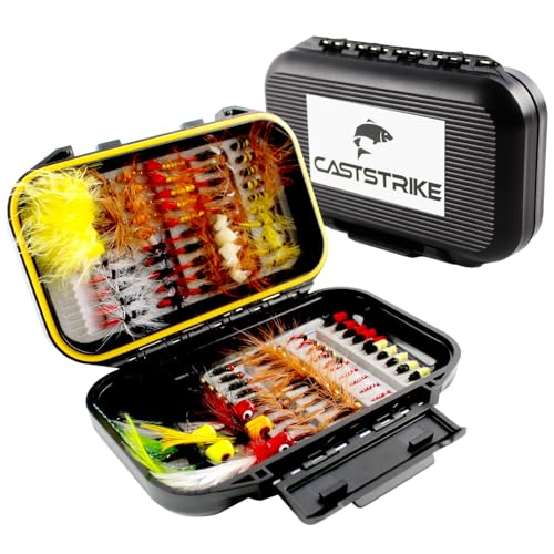 Fly Fishing Flies Kit 100pcs Dry Wet Nymph Streamer Lures Set Fly Fishing Gear Tackle Hooks for Trout Bass Salmon with Waterproof Double Sided Fly Box Assortment Hand Tied Fly Lures