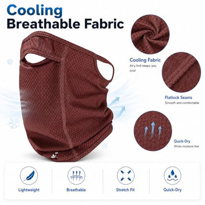 Sun Protection Face Mask with Neck Cover, Cooling Breathable Ear Loop Neck Gaiter for Fishing Cycling Running - color: Burgundy