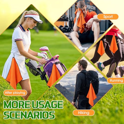 Batiyeer 12 Pcs Golf Towel Bulk for Golf Bags Microfiber Fabric Towel with Clip Waffle Pattern, Fitness, Camping, Hiking, Yoga - color: Orange