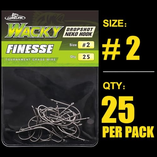 Drop Shot Hooks Wacky Rig Neko Bass Fishing Finesse Worm Size 2/0~#4 25Pack Bulk - size: Size 2 Pack of 25