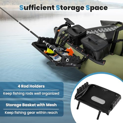 Goplus Fishing Float Tube Accessories, 360° Rotatable Fish Finder Holder w/ Mount Bracket, Rod Rack w/ Storage Basket fit 4 Rod, Accessory Set for Inflatable Boat Kayak