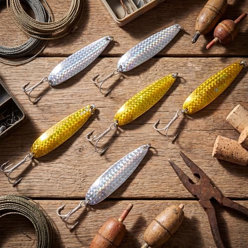Soulchen 6 Pcs Crocodile Fishing Spoons with Heavy Duty Treble Hooks Saltwater Freshwater Fishing Lures Spoons for Tuna Bass Salmon Trout Walleye Pompano Mackerel Bluefish Casting