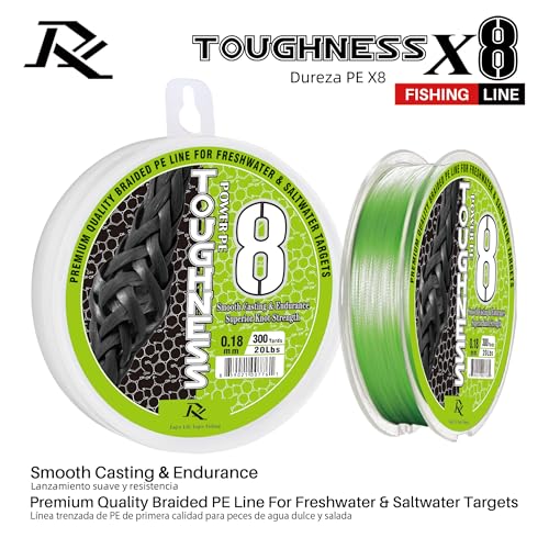 Ray Fishing Toughness 8 Strands Braided Fishing Line | Cast Further & Lasts Longer, Greater Abrasion Resistance, Strong Knot Strength, Smaller Diameter, Fresh and Salty - color: Lime Green, size: 0.18mm-20Lbs