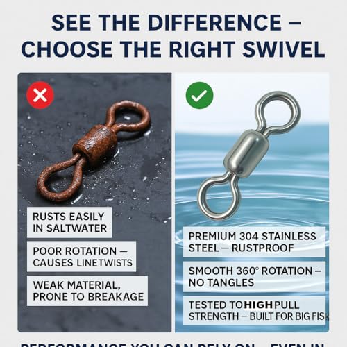 100 pcs Fishing Swivels, 100% 304 Stainless Steel Barrel Swivel Corrosion Resistance Power Crane Swivels Saltwater and Freshwater Fishing Line Lure Leader Connector - size: 5# 0.55"/143LB