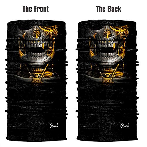 Obacle Neck Gaiter Face Mask Bandana for Dust Wind Sun Protection for Men Women - color: Mechanical Grey-gold Skull