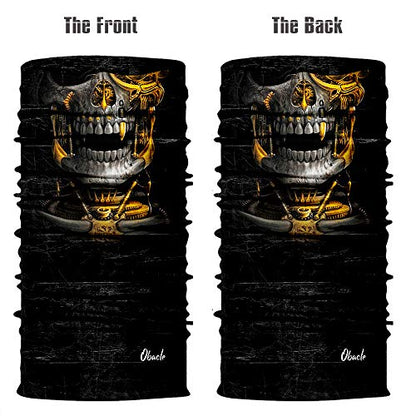 Obacle Neck Gaiter Face Mask Bandana for Dust Wind Sun Protection for Men Women - color: Mechanical Grey-gold Skull