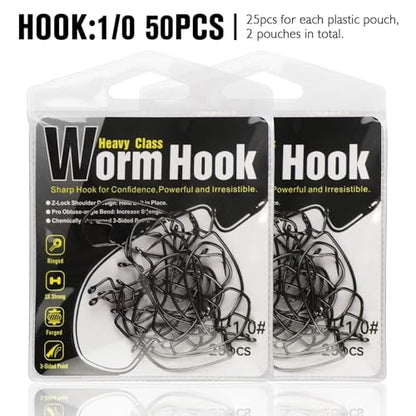 Dovesun EWG Offset Worm Hooks for Bass Fishing 100PCS/50PCS Texas Rig Hooks for Freshwater Saltwater 1# 1/0 2/0 3/0 4/0 - color: 1/0 * 50PCS