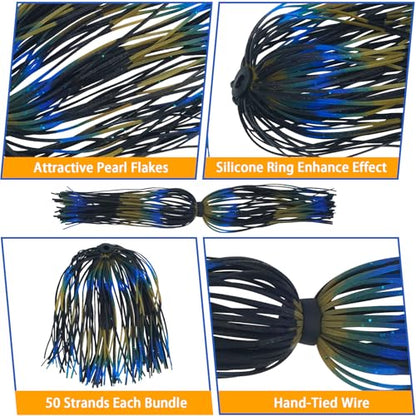 Spinner Bait Skirt Jig Skirts Replacement DIY Fishing Lure Making Supplies Soft Skirt for Spinnerbaits Bass Fishing Jigs Buzzbait Squid Jigs Fishing Lure Skirts 50 Strands - style: 12pcs