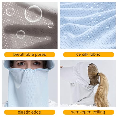 Women Wide Brim Face Mask Sun Hat Detachable Neck Face Flap Ponytail UV Protection Visor Hat Garden Fishing Hiking - color: Bg8094-lightgray