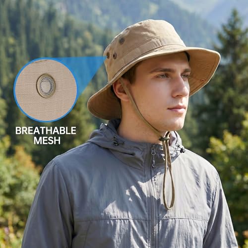 Pistha Sun Hats for Men with Balaclava Face Mask, UV Protection Bucket Hats for Mens Outdoor Fishing Safari Hiking - color: Khaki