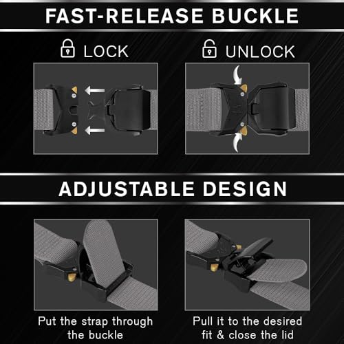 TECEUM Tactical Belt – Heavy-Duty & Quick Release – Military, Work, Rigger, Duty & Utility Belt for Men - color: Buckle 1 - Gray, style: Large-for Waist 42"-46" (Length 53")