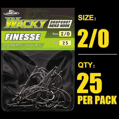 Drop Shot Hooks Wacky Rig Neko Bass Fishing Finesse Worm Size 2/0~#4 25Pack Bulk - size: 2/0 Pack of 25