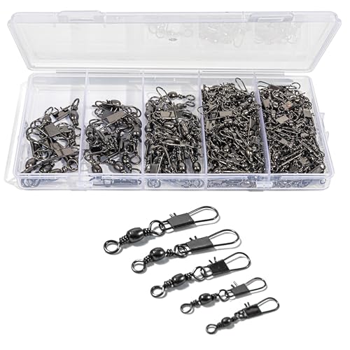 100Pcs Fishing Swivels, 5 Sizes Barrel Snap Swivel Fishing Tackle for Quick Linking of Lures and Lines