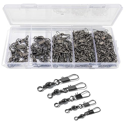 100Pcs Fishing Swivels, 5 Sizes Barrel Snap Swivel Fishing Tackle for Quick Linking of Lures and Lines