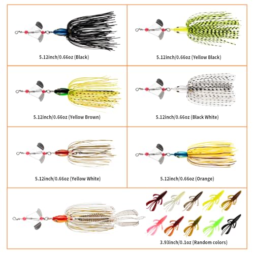 Premium Bass Fishing Buzzbait Kit - 3-in-1 Spinner Baits, Multicolor Topwater Swimbaits & Hard Metal Lures for Bass, Pike & Trout + 10pc Swamp Monster Rage Bug Baits (Small) - color: A