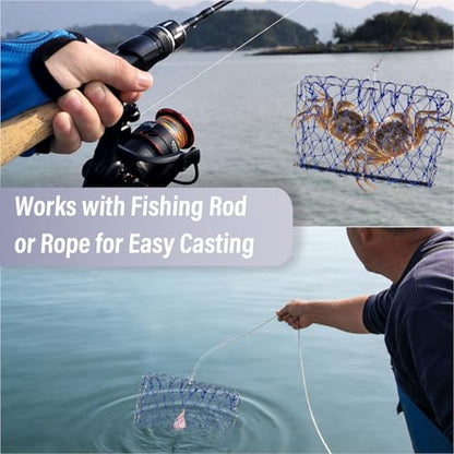 Dr.Fish Foldable Crab Trap with Gauge and Bait Clip, Castable Crab Crawfish Trap Snare Crabbing Net for Crayfish Lobster Minnow - color: Single Crab Trap with Gauge