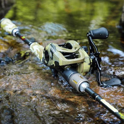 Sougayilang Baitcaster Combo, 30Ton+24Ton Graphite 2-Piece Blanks Casting Fishing Rod,SuperPolymer Handle,“S” Style Hook Keeper with Camo Baitcasting Reel - color: Camo 762-Right Hand