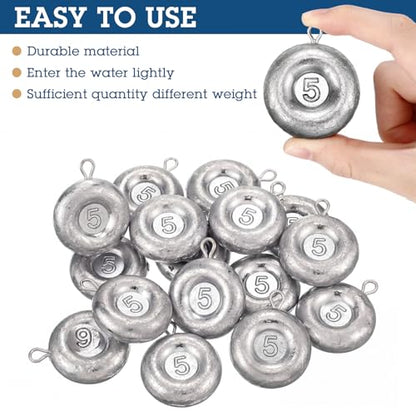 Shimeyao 18 Pieces Disc Sinkers Fishing Weights No Roll Disc Fishing Sinkers Weights for Saltwater Trolling Surf Tackle - size: 5oz