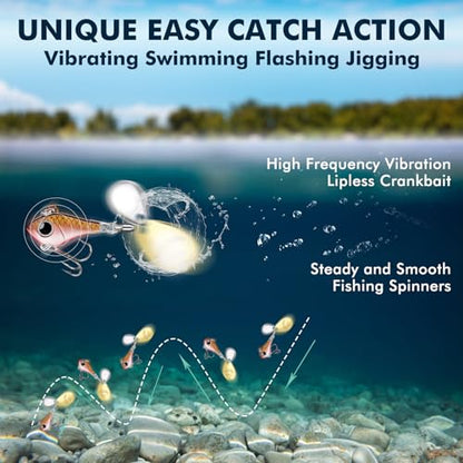 TRUSCEND Vibespinner Easy Catch Fishing Lures with BKK Hooks, Tail Spinner Baits with 4 Actions, Vibrating Swimming Flashing & Jigging for More Bites, Spoon Lures for Bass Trout Crappie Walleye Pike - color: A2-3/8oz-10.5g