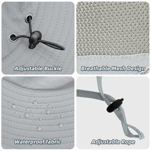 Fishing Hat for Men Sun Protection Hat with Removable Mesh Face Neck Flap Cover Windproof Strap for Men and Women - color: Light Gray