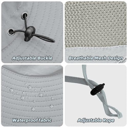 Fishing Hat for Men Sun Protection Hat with Removable Mesh Face Neck Flap Cover Windproof Strap for Men and Women - color: Light Gray