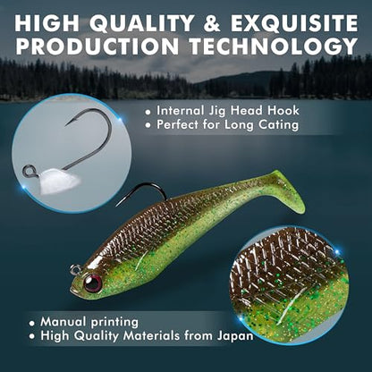 Pre-Rigged Soft Fishing Lures, Easy Catch Swimbaits for Bass Trout | Paddle & Curly Tail, Swim Baits for More Bites, Freshwater & Saltwater Fishing Bait, Crappie Walleye Pike Lures, Value Pack - color: A1-2.75"-0.4oz