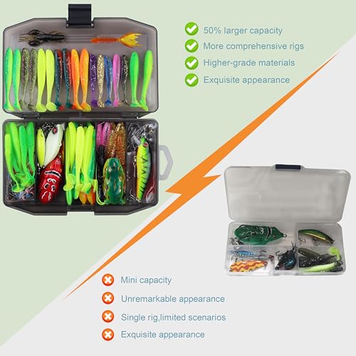 220 Pcs Fishing Lures Equipment Tackle Gear Box for Bass, Fish Kit with Soft Lures,Hooks, Accessories Tools,Frog,Worms,Plastic Bait, Swimbait,Crappie Jigs,Crankbaits, Gifts for Men