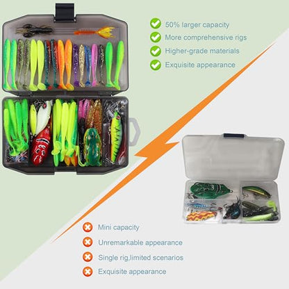 220 Pcs Fishing Lures Equipment Tackle Gear Box for Bass, Fish Kit with Soft Lures,Hooks, Accessories Tools,Frog,Worms,Plastic Bait, Swimbait,Crappie Jigs,Crankbaits, Gifts for Men