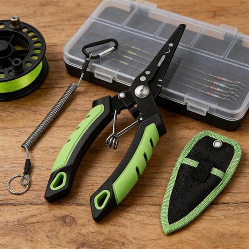 Fishing Pliers Hook Remover Lightweight Rust-Proof Heavy-Duty | Fish Hook Remover Tool Line Cutter for Outdoor Ice Shore River Lake Angling Catfishing - color: Green