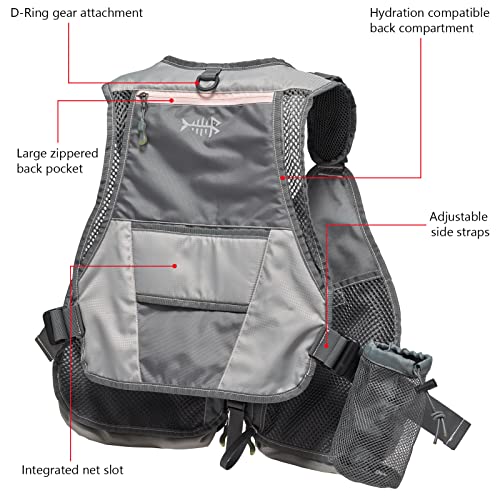 BASSDASH Fly Fishing Vest Adjustable Size with Detachable Water Bottle Holder for Men and Women FV07 - color: Women’s Size - Grey/Light Pink