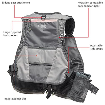 BASSDASH Fly Fishing Vest Adjustable Size with Detachable Water Bottle Holder for Men and Women FV07 - color: Women’s Size - Grey/Light Pink