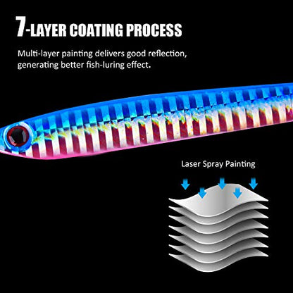 Goture Fishing Jigs Saltwater 60g-200g with Assist Hook, Glow Vertical Jigs, Speed Fast Lead Jig Sea Fishing Jigging Spoon Lures for Tuna, Salmon, Sailfish, Striped bass, Grouper Snapper, Kingfish - color: M1:4PCS Multi Colors Jigs with Cardboard Tube, si