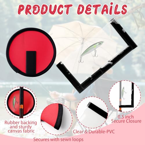 5 Pcs Fishing Hook Covers Set, 4 Red Lure Wraps for Fishing Rod and 1 Clear PVC Lures Protector, Rod Armour Lures Wrap, Bait Storage Protector Easily See Bait Glove to Keep Fishermen Safe