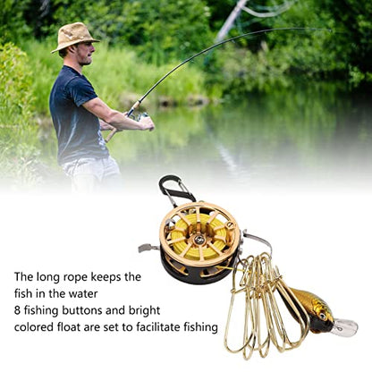 Topyond Live Fish Stringer Lock, Golden Stainless Steel Buckle Telescopic Portable Fishing Chain Stringer, Boat Fishing Accessory with 8 Detachable Buttons, Obvious Floating Marker, 7m Rope