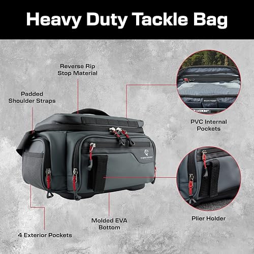 Evolution Fishing Largemouth 3.0 3600 Tackle Bag - Patent Pending Modular Pop Out Pockets, Grey, Tackle Storage, Molded Bottom, Heavy Duty Fishing Bag, Includes Deep Quiklatch Tackle Tray