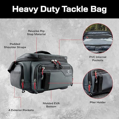 Evolution Fishing Largemouth 3.0 3600 Tackle Bag - Patent Pending Modular Pop Out Pockets, Grey, Tackle Storage, Molded Bottom, Heavy Duty Fishing Bag, Includes Deep Quiklatch Tackle Tray
