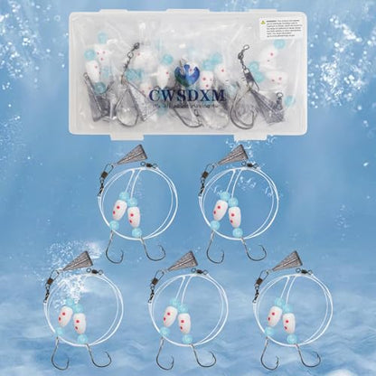 Pompano Rigs for Surf Fishing Saltwater Floats Catfishing Pompano Fishing Rigs with Double Circle Hooks and Pyramid Sinker 5pcs/8pcs - color: white（red dot)- 5pcs