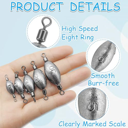 Fishing Weights Sinkers Inline Trolling Fishing Sinkers Egg sinkers with Inner Swivels Oval Drop Lead Fishing Weights for Saltwater Freshwater Fishing - size: 1oz-10pcs