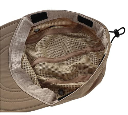 Connectyle Mens Foldable UV Protection Sun Hat with Removable Neck Flap Outdoor Adventure Sun Cap for Fishing Hiking Safari - color: Dark Khaki