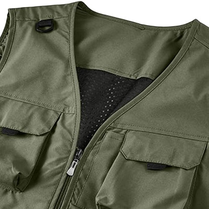 Men's Outdoor Fishing Vest Multi-Pocket Casual Lightweight Quick Dry Travel Photography Hiking Hunting Utility Vests - color: Army Green, size: Small