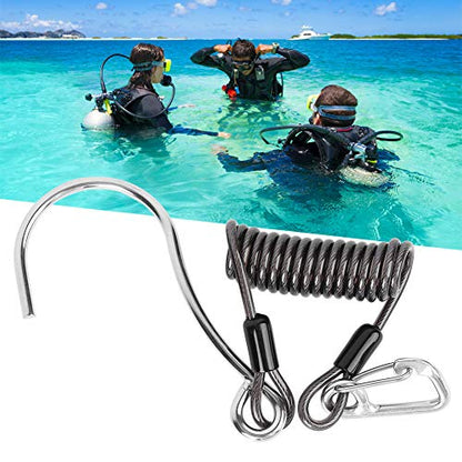 Scuba Diving Reef Hook, Coil Lanyard Gear Hanger Stainless Steel Spring Clips Anti Lost Safety Coiled Rope with Quick Release Buckle Tools Accessory for Underwater Cameras Dive Lights Fishing