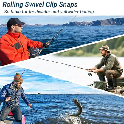 Atibin Saltwater Freshwater Snap Swivels Stainless Heavy Steel Fishing Clips Swivel Barrel Clip Fishing Snaps Rolling Speed Change Black Nickel - size: Size 3+M (69lb) 50 pcs