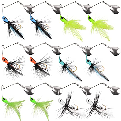 Spinnerbait Bass Fishing Lures Set,Mini Rooster Fishing Spinner Lure Multicolor Hard Metal Spinner Baits Jigs Lure for Bass Trout Pike Bluegill Freshwater Saltwater Fishing - color: 12pcs