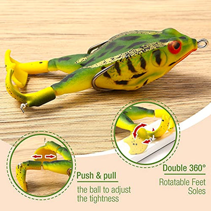 Leitee 10 Pcs Frog Lures - Topwater Frog Lures for Bass & Trout Fishing - Soft Swimbait, Floating Bait with Weedless Multiple Colours for Fresh & Saltwater
