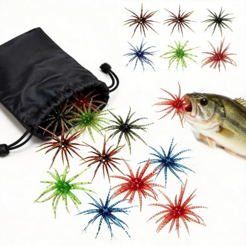 Sea Urchin Bait, Soft Plastic Fishing Lure, Realistic Reflective Star Design, Artificial Worm Bait for Bass,Drop Shot,Finesse,Slow Sinking - size: Medium
