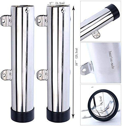 Amarine Made 2Pcs Boat Fishing Rod Holder, Stainless Steel Fishing Pole Holder, Side / Transom Mounted Rod Holders with Weld Brackets, Suitable for Kayak - 7643sh1