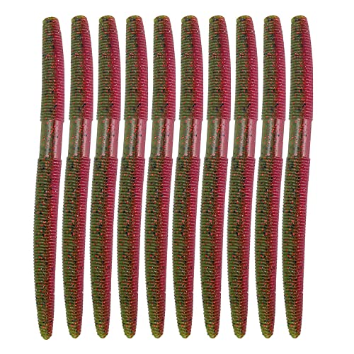 Soft Plastic Bass Fishing Lure 5.3" Senko Style Worms-Salt Impregnation, Ribbed Design Slow Sinking Swimbaits - color: 07-Fire ball