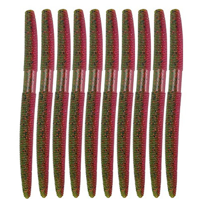 Soft Plastic Bass Fishing Lure 5.3" Senko Style Worms-Salt Impregnation, Ribbed Design Slow Sinking Swimbaits - color: 07-Fire ball