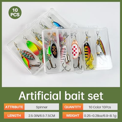 TB Tbuymax Fishing Spinner Baits for Freshwater and Saltwater, 10pcs Rooster Tail Fishing Lures & Spinning Spoons, Hard Metal Baits for Bass Trout Salmon with 2 Tackle Boxes